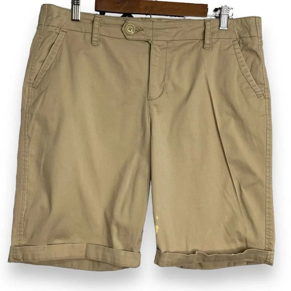 St. John's Bay Chino Shorts Womens 14 Khaki Brown Pockets Preppy Casual Academia